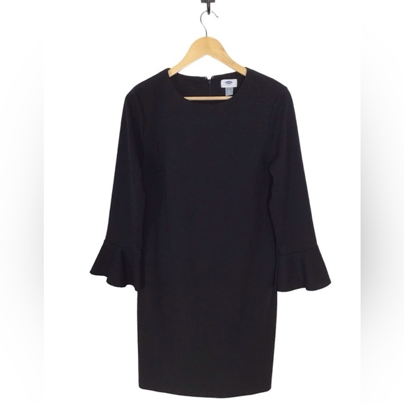 Old Navy Black Long Bell Sleeve Shift Dress Size Medium Tall - Picture 1 of 8
